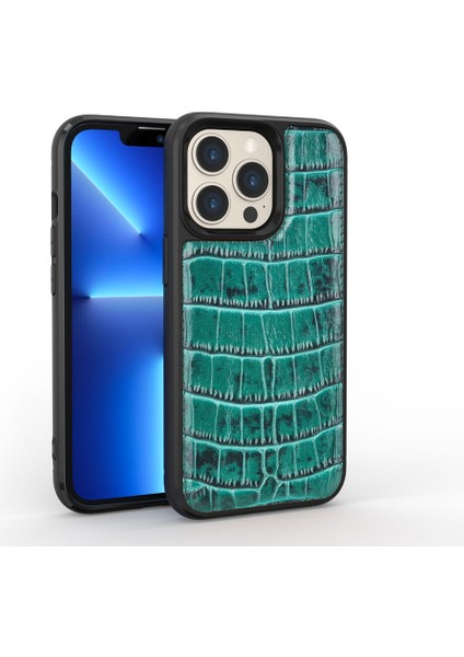 iPhone 13 Pro Uyumlu Kılıf Wiwu Croco Pattern Calfskin Orjinal Deri Kapak