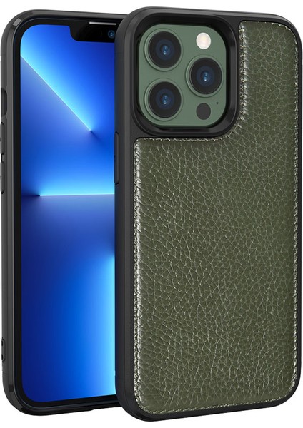 iPhone 13 Pro Max Uyumlu Kılıf Wiwu Genuine Leather Plastic Calfskin Orjinal Deri Kapak