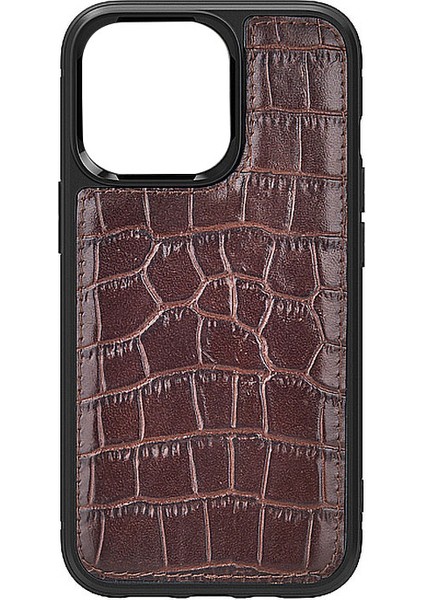 iPhone 13 Uyumlu Kılıf Wiwu Croco Pattern Calfskin Orjinal Deri Kapak