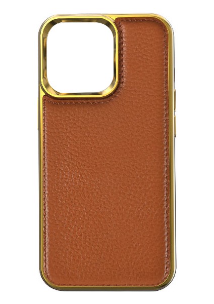 iPhone 13 Mini Uyumlu Kılıf Wiwu Genuine Leather Gold Calfskin Orjinal Deri Kapak