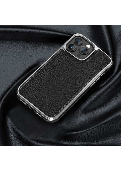 iPhone 13 Uyumlu Kılıf Wiwu Genuine Leather Silver Calfskin Orjinal Deri Kapak