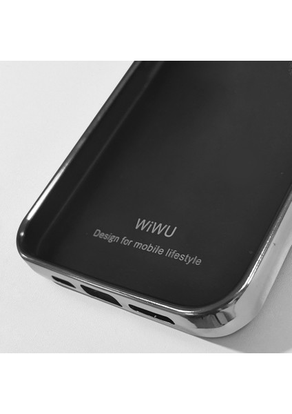 iPhone 13 Uyumlu Kılıf Wiwu Genuine Leather Silver Calfskin Orjinal Deri Kapak