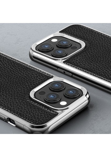 iPhone 13 Uyumlu Kılıf Wiwu Genuine Leather Silver Calfskin Orjinal Deri Kapak