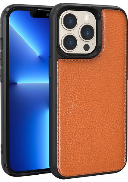iPhone 13 Pro Max Uyumlu Kılıf Wiwu Genuine Leather Plastic Calfskin Orjinal Deri Kapak