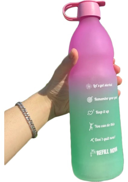 Premium Sızdırmaz Motivasyonel Sporcu Cam Renkli Su Matarası 1 Litre Suluk Tritan Bpa Içermez 1 Adet