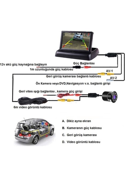 4.3 Inc Araç Içi Katlanır Ekran + Geri Görüş Kamerası