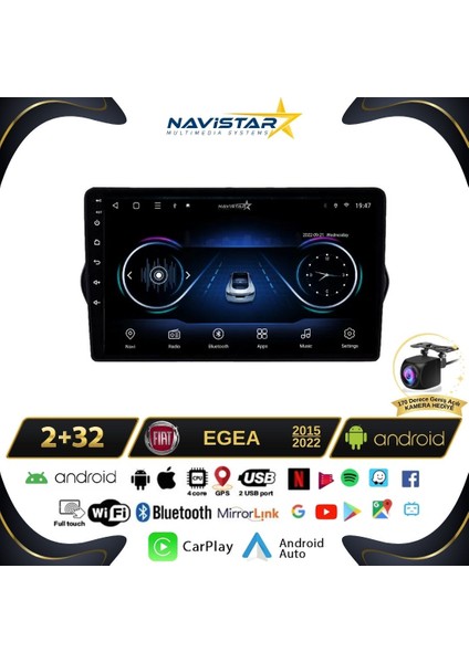 Fiat Egea 2+32GB Kablosuz Carplay 2015-2022 Android 13 Navigasyo