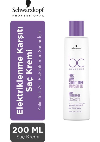 Schwarzkopf BC Bonacure Frizz Away Conditioner - Elektriklenme Karşıtı Saç Kremi