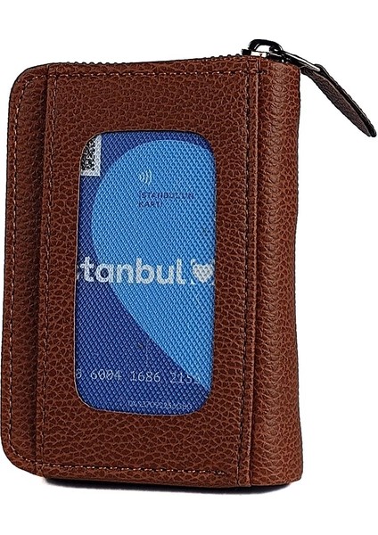 BN89 Suni Deri Erkek Cüzdan Fermuarlı 15 Kartlık Kağıt Para Bölmeli Pencereli