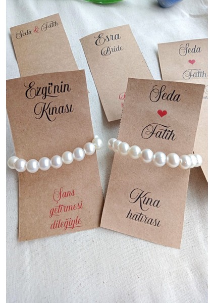 Nedime Bileklik - 30 Adet Kraft Kartlı Hediyelik Inci Bileklik - Bride Hediye - Kına Hediye
