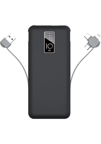 Pw-05 Hızlı Şarj LED Göstergeli Micro Lightning Type-C Kablolu Taşınabilir Powerbank 10000MAH (Siyah)
