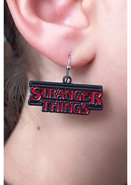 Fildişi Aksesuar Stranger Things Logo Şekilli Mineli Kadın Küpe Çift Adet El Yapımı Kadın Küpe