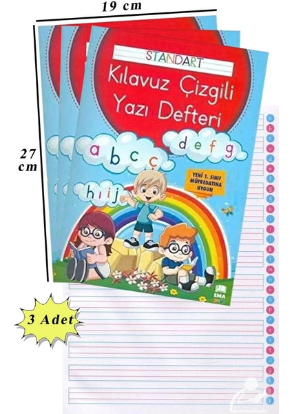 Güzel Yazı Defteri A4 Boy 19X27 cm 24 Yaprak 3 Adet Standart Çizgili Yazı Defteri Dik Temel Harflerle 1. Sınıf