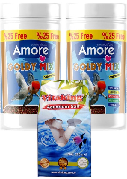 Goldy Mix Granül 2 x 125 ml Kutu Japon Balık Yemi ve Akvaryum Temizliği Kaya Tuzu Tabletleri