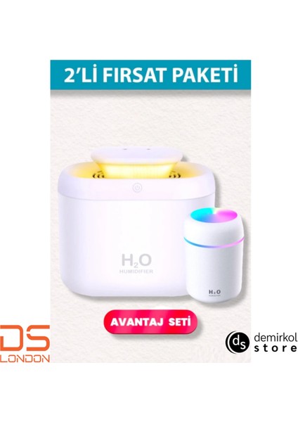 H2O Humidifier 3300 ml Çift Püskürtmeli ve 300 ml Hava Nemlendirici - 2'li Hava Nemlendirme Paketi