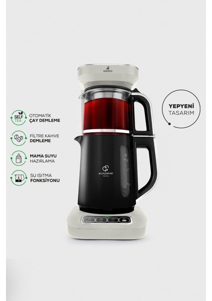 Çaysever Robotea Pro 4in1 Konuşan Otomatik Su Isıtıcı Çay ve Filtre Kahve Makinesi Starlight