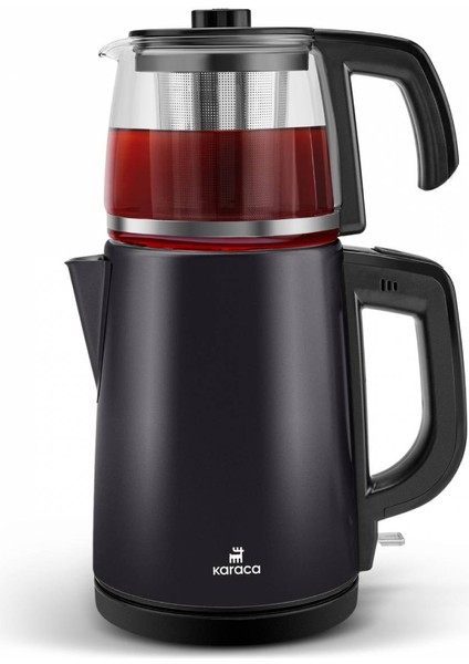 Tea Glass 2 In 1 Çelik Çay Makinesi ve Kettle Mat Siyah