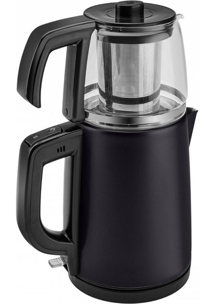 Tea Glass 2 In 1 Çelik Çay Makinesi ve Kettle Mat Siyah