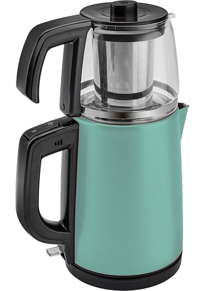 Tea Glass 2 In 1 Çelik Çay Makinesi ve Kettle Blue Mist modelleri