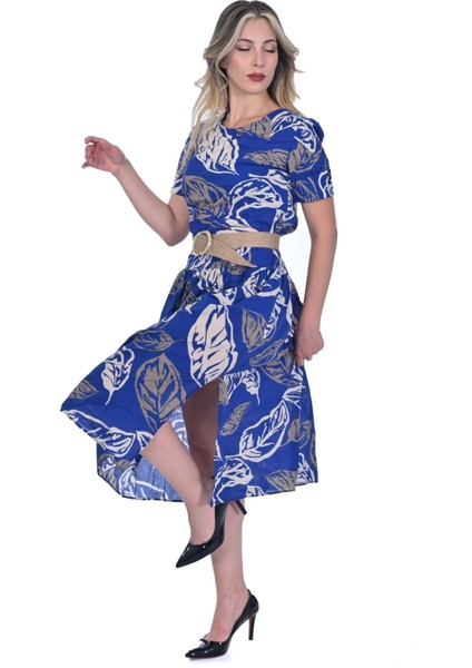 Kadın Midi Boy Yaprak Desenli Pamuk Kumaş Elbise fiyatları