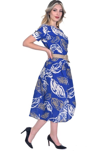 Kadın Midi Boy Yaprak Desenli Pamuk Kumaş Elbise fırsatları