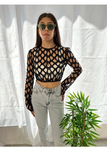 Siyah Örgü Crop