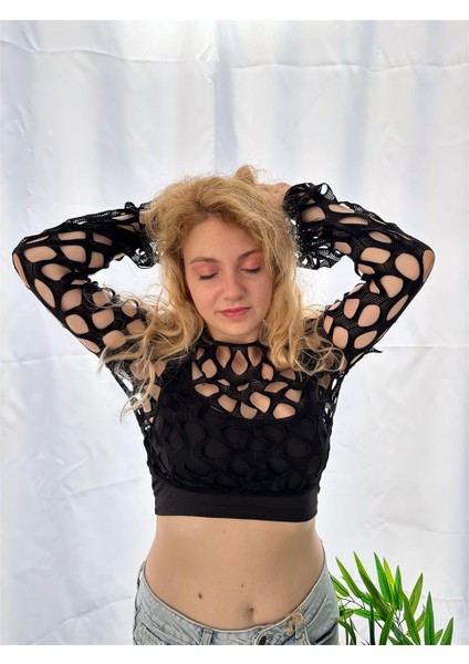 Siyah Örgü Crop