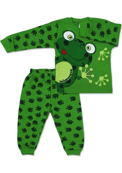 Kurbağa Desen Baskılı Kız Erkek Çocuk Pijama Takım