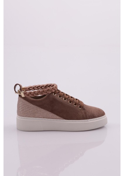 ES851 Kadin Kalin Taban Halhal Detayli Silver Taşli Sneakers Ayakkabi