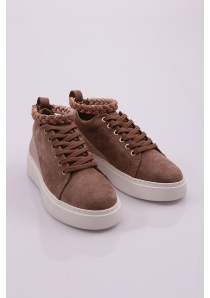 ES851 Kadin Kalin Taban Halhal Detayli Silver Taşli Sneakers Ayakkabi