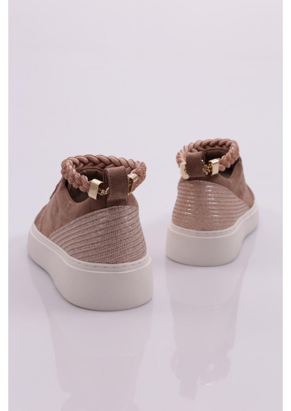 ES851 Kadin Kalin Taban Halhal Detayli Silver Taşli Sneakers Ayakkabi