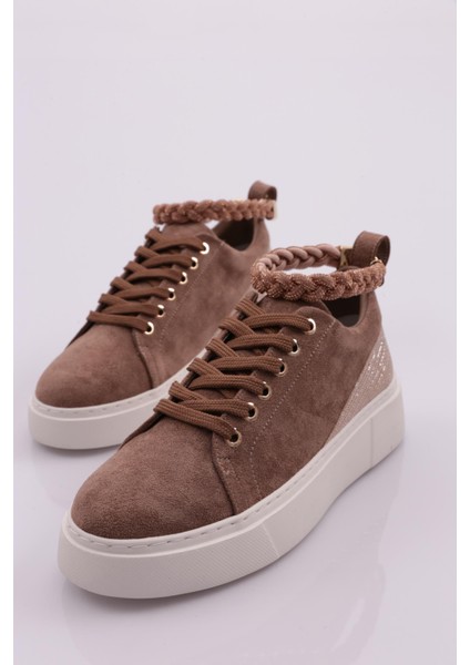 ES851 Kadin Kalin Taban Halhal Detayli Silver Taşli Sneakers Ayakkabi
