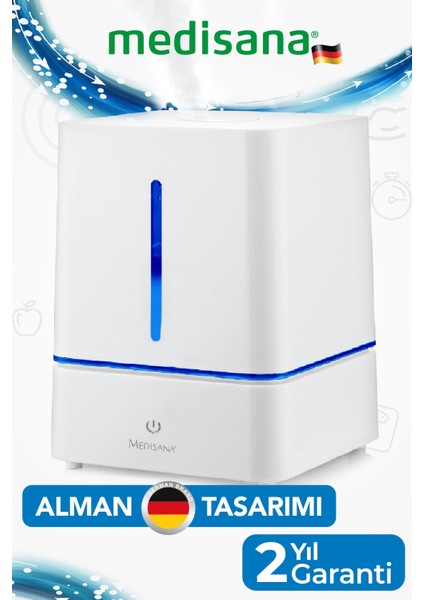 Alman Tasarım Ultrasonik Sessiz Ledli Dokunmatik 3.8 lt Su Tanklı Buharlı Hava Nemlendirme Cihazı