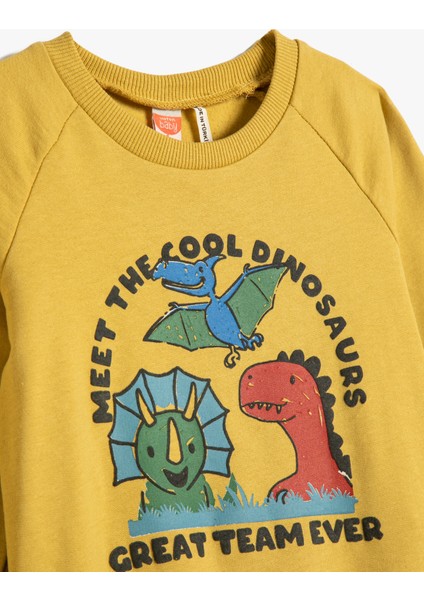 Dinozorlu Sweatshirt Şardonlu Uzun Kollu Bisiklet Yaka Pamuklu modelleri
