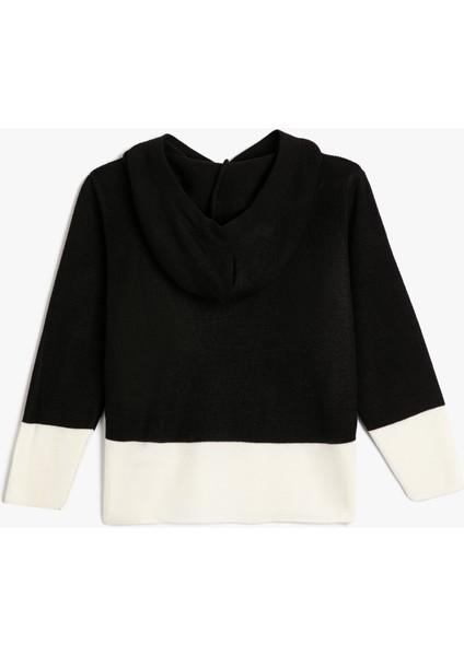 Kapşonlu Triko Kazak Renk Bloklu İşlemeli Uzun Kollu fiyatları