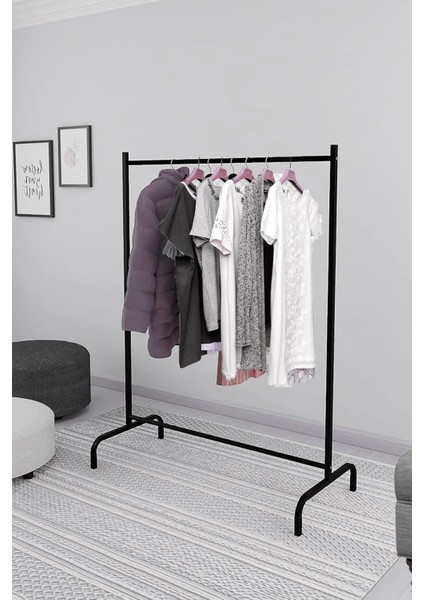 Konfeksiyon Askısı Ayaklı Askılık Elbise Askılığı Siyah
