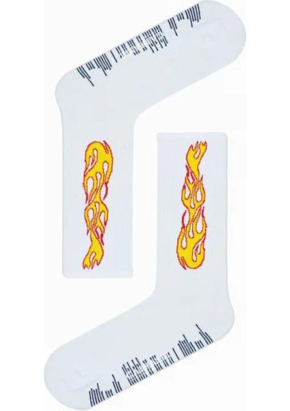 Beyaz Alev Desenli Renkli Çorap