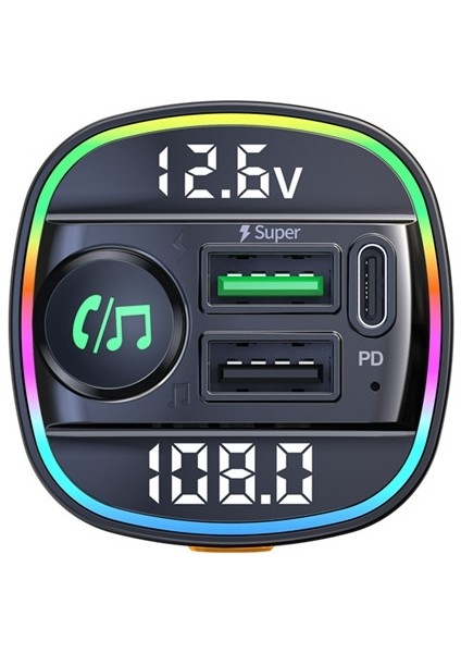 Araba Bluetooth 5.0 LED Fm Verici Wiress Eller Araba C22 - Siyah (Yurt Dışından)