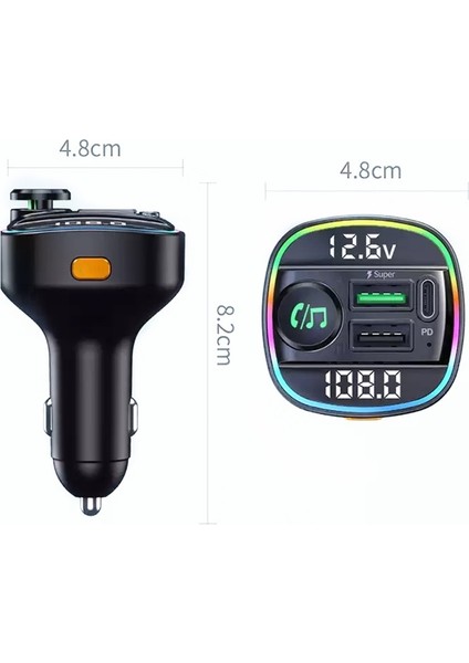Araba Bluetooth 5.0 LED Fm Verici Wiress Eller Araba C22 - Siyah (Yurt Dışından)