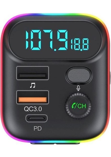 T70 Araba Mp3 Çalar Fm Bluetooth ile Verici - Siyah (Yurt Dışından)