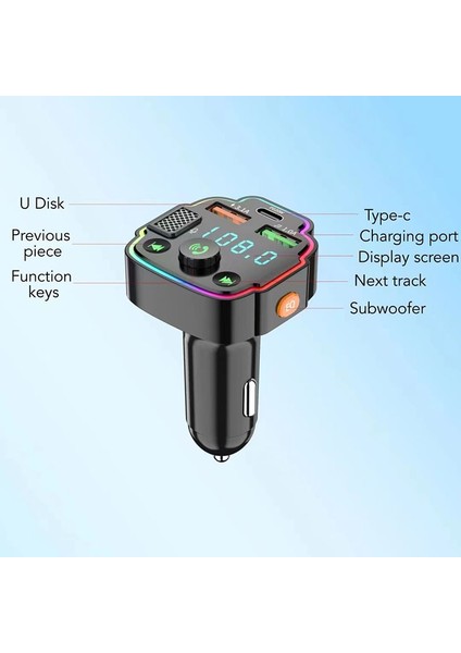 Q6 Araba Bluetooth Fm Verici Çift USB 3.1A Ortam Işığı - Siyah (Yurt Dışından)