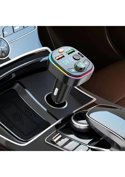 Q6 Araba Bluetooth Fm Verici Çift USB 3.1A Ortam Işığı - Siyah (Yurt Dışından)