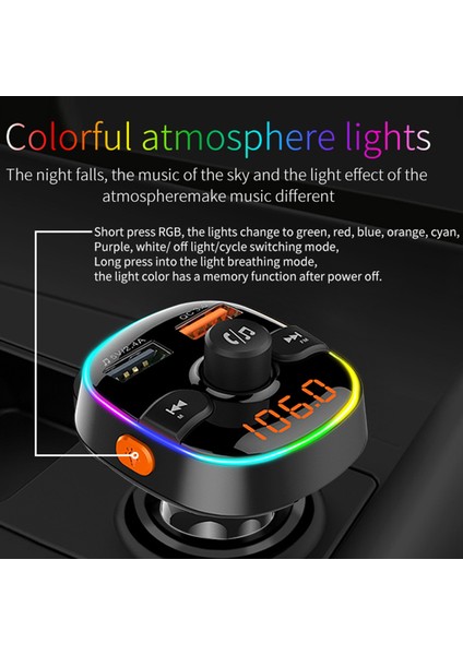 BC52 Araba Renkli Atmosfer Hafif Bluetooth Mp3 Çalar - Siyah (Yurt Dışından)