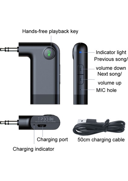 S-18 Car Aux Ses Adaptörü Wiress Bluetooth 5.0 Alıcı - Siyah (Yurt Dışından)