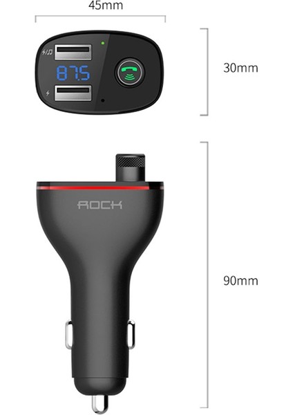 Rock Rock B300 Wiress Bluetooth Araç Şarj Cihazı - Siyah (Yurt Dışından)