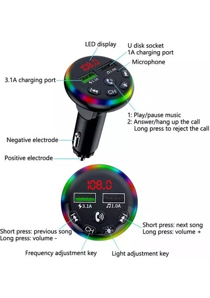 Araba Akıllı Telefon Şarj Cihazı 5.0 Bluetooth - Siyah (Yurt Dışından)