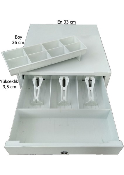 11 Gözlü Manuel Elle Açılır Para Çekmecesi 3 Banknot 8 Madeni Para Gözlü 33 x 36 x 9,5cm