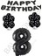 Happy Bırthday,siyah Rakam Folyo Balon ve Siyah Beyaz Puanlı Balon Seti Yaş 8 2