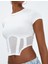 Crop Tişört Bisiklet Yaka Slim Fit Korse Görünümlü 4