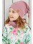 Kız Çocuk Gül Kurusu İpli Şapka Bere Boyunluk Takım Pamuklu Kaşkorse 1